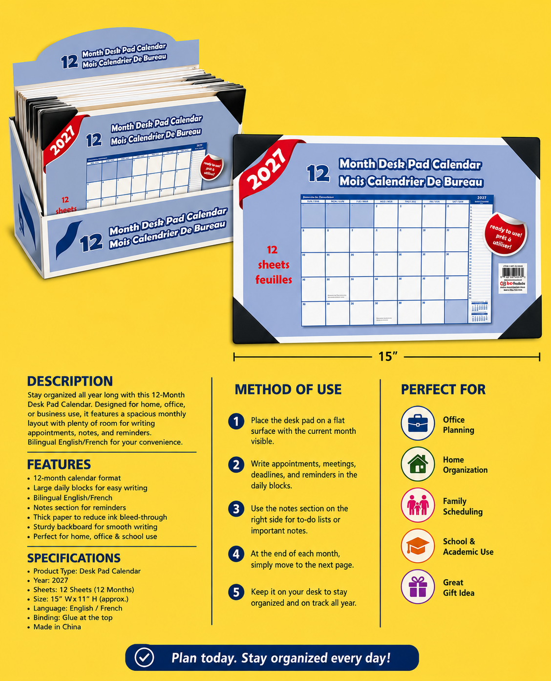 Office Supplies - Month Desk Pad Calendar 2027