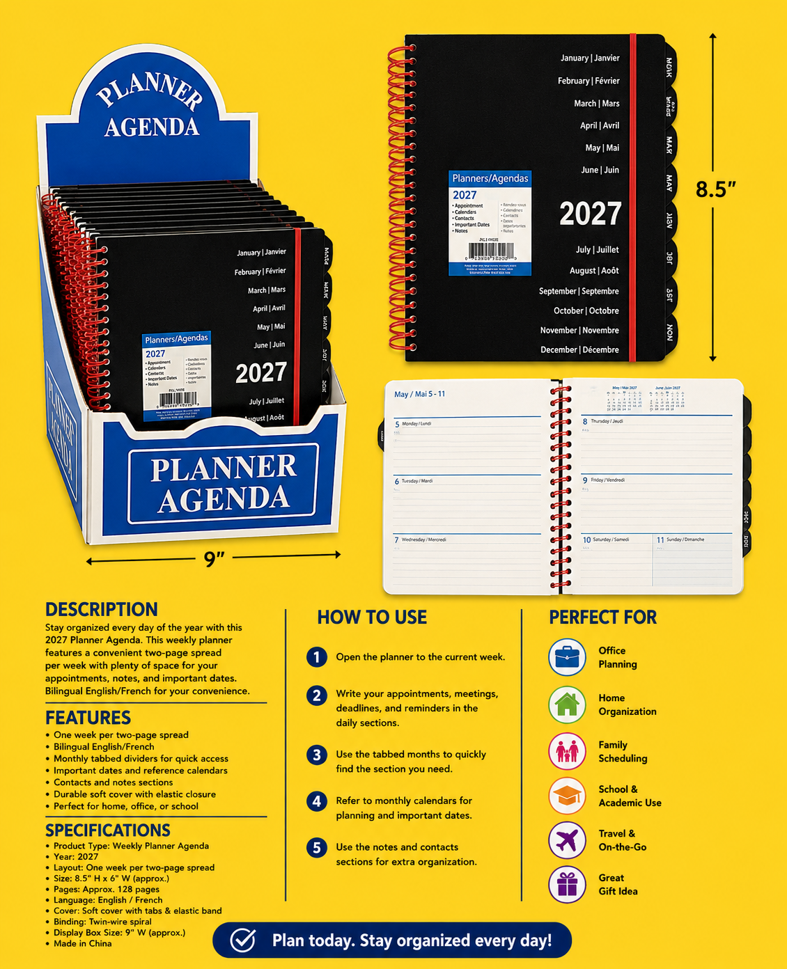 Office Supplies -Monthly/Weekly Coil Planner 2027