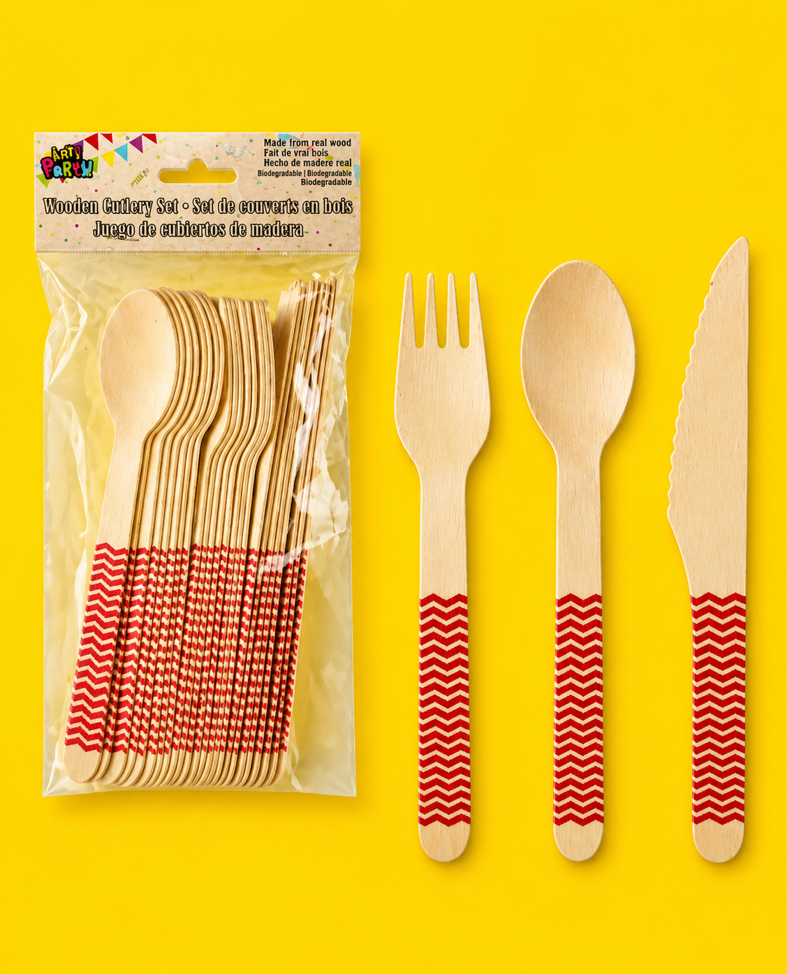 Party Supplies - Wooden Cutlery set. Red