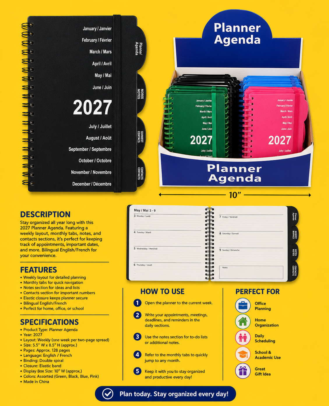 Office Supplies -Monthly/Weekly Coil Planner 2027