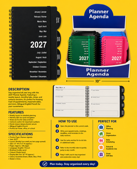 Office Supplies -Monthly/Weekly Coil Planner 2027