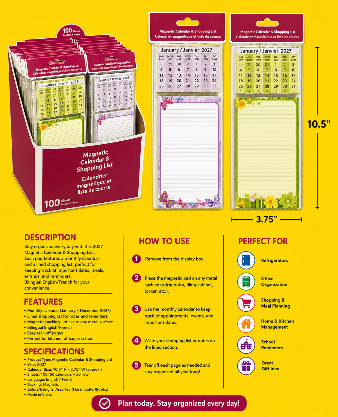 Office Supplies - Sheets Magnetic Calendar 2027