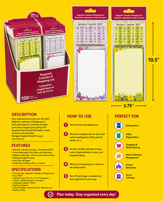 Office Supplies - Sheets Magnetic Calendar 2027