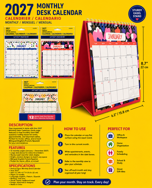 Office Supplies -Month Coil Desktop Calendar 2027