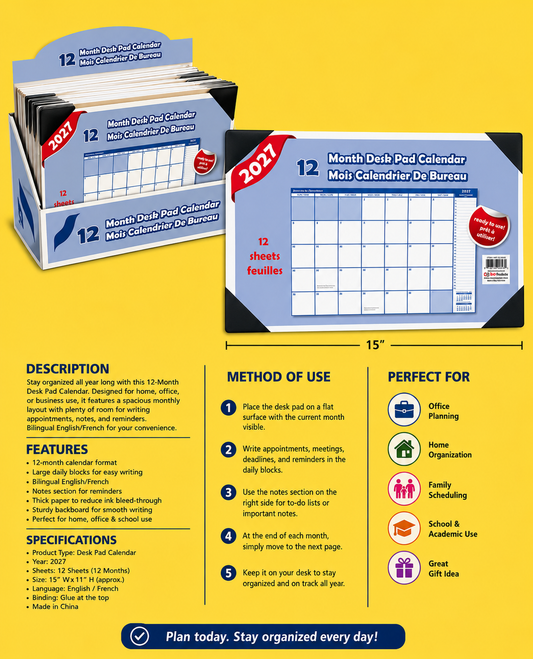 Office Supplies - Month Desk Pad Calendar 2027