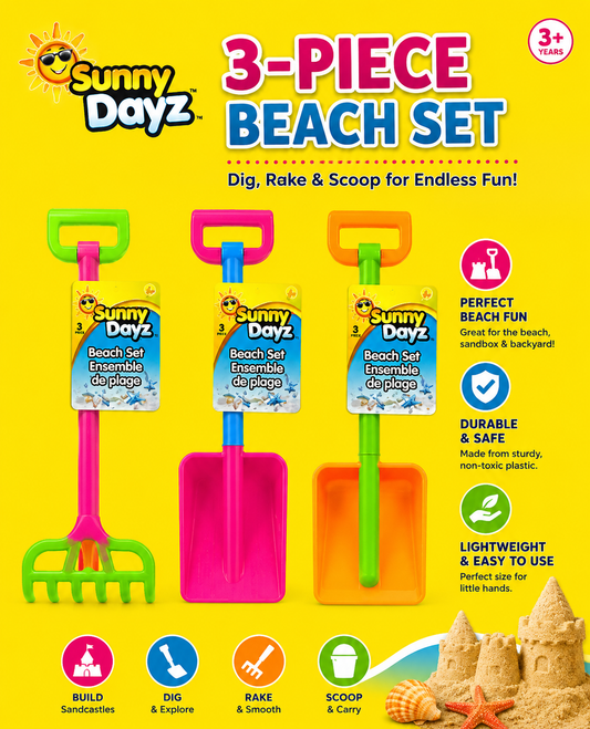 Beach Set - Neon Shovel, Rake & Hoe